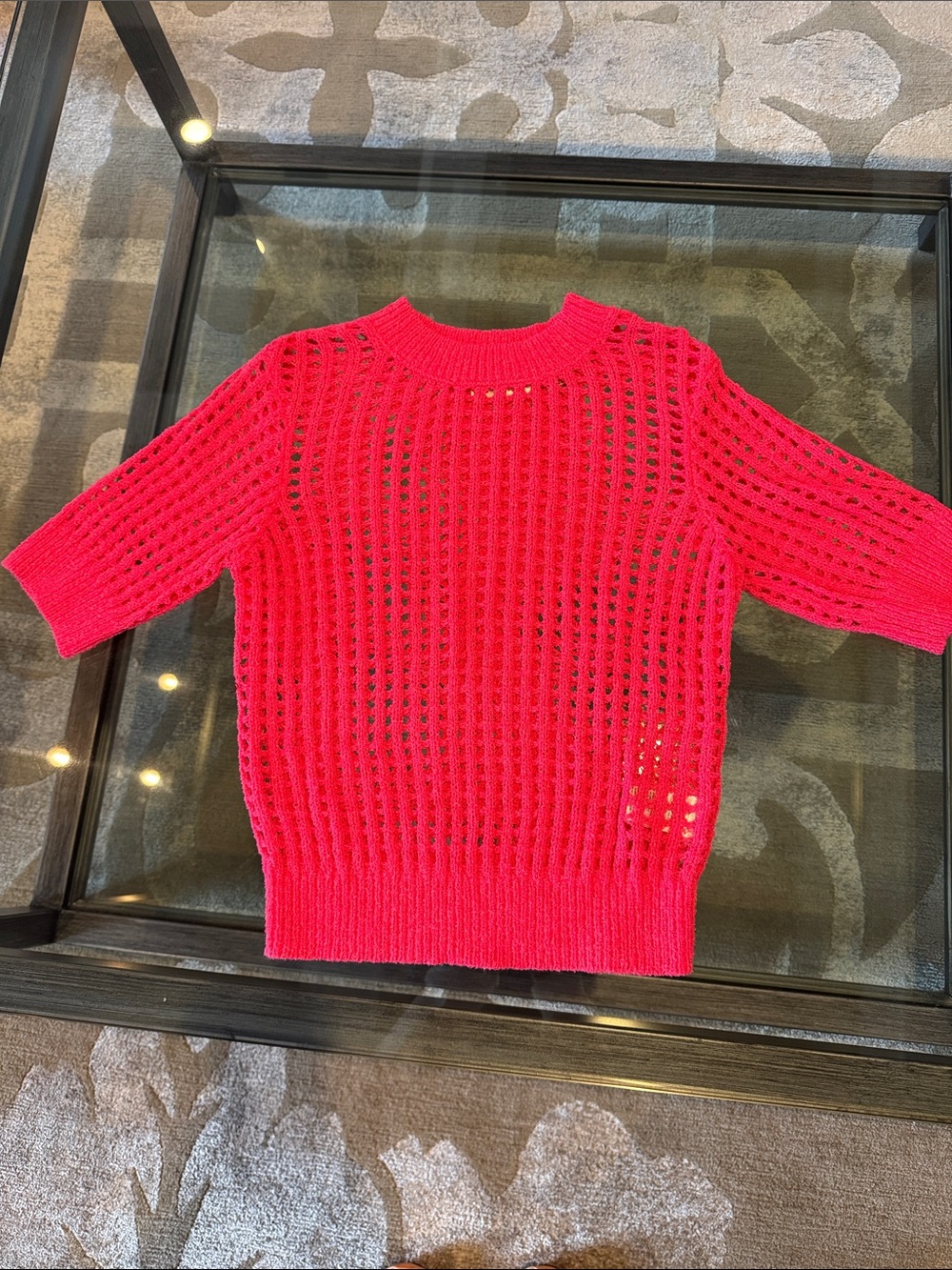 RD Style Hot Pink Open-Knit Short Sleeve Sweater